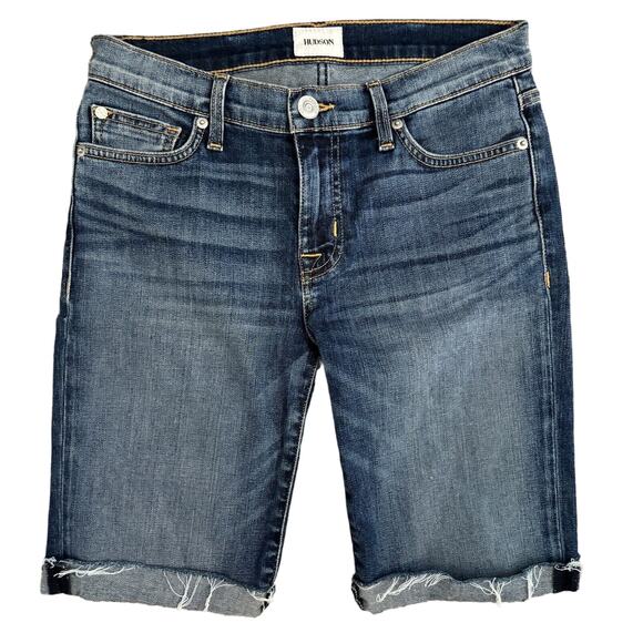 Hudson Womens Amelia Cuffed Knee Short Size 26 Denim Bermuda Jean Short Raw Hem - Picture 1 of 10